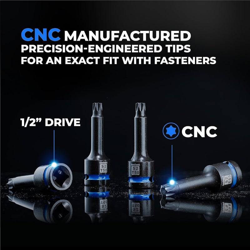 toolant Torx T45 Impact Bit Socket Set 2pcs,1/2" S2 Steel Air Drive Star Sockets, Long High Impact Bits,Professional Mechanic & Automotive Repair Socket Set - Image 4